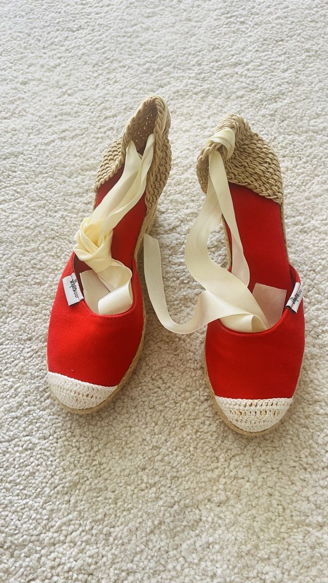Damenschuhe: Sandales compensées rouges taille 35. – Gebraucht aus Bösingen von opale01 1