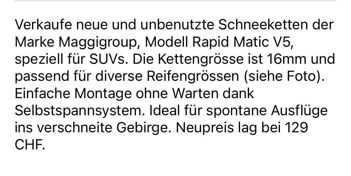 Chaînes à neige: Schneeketten Maggigroup – Neuf avec emballage d'origine à Riehen par Rodiba 3