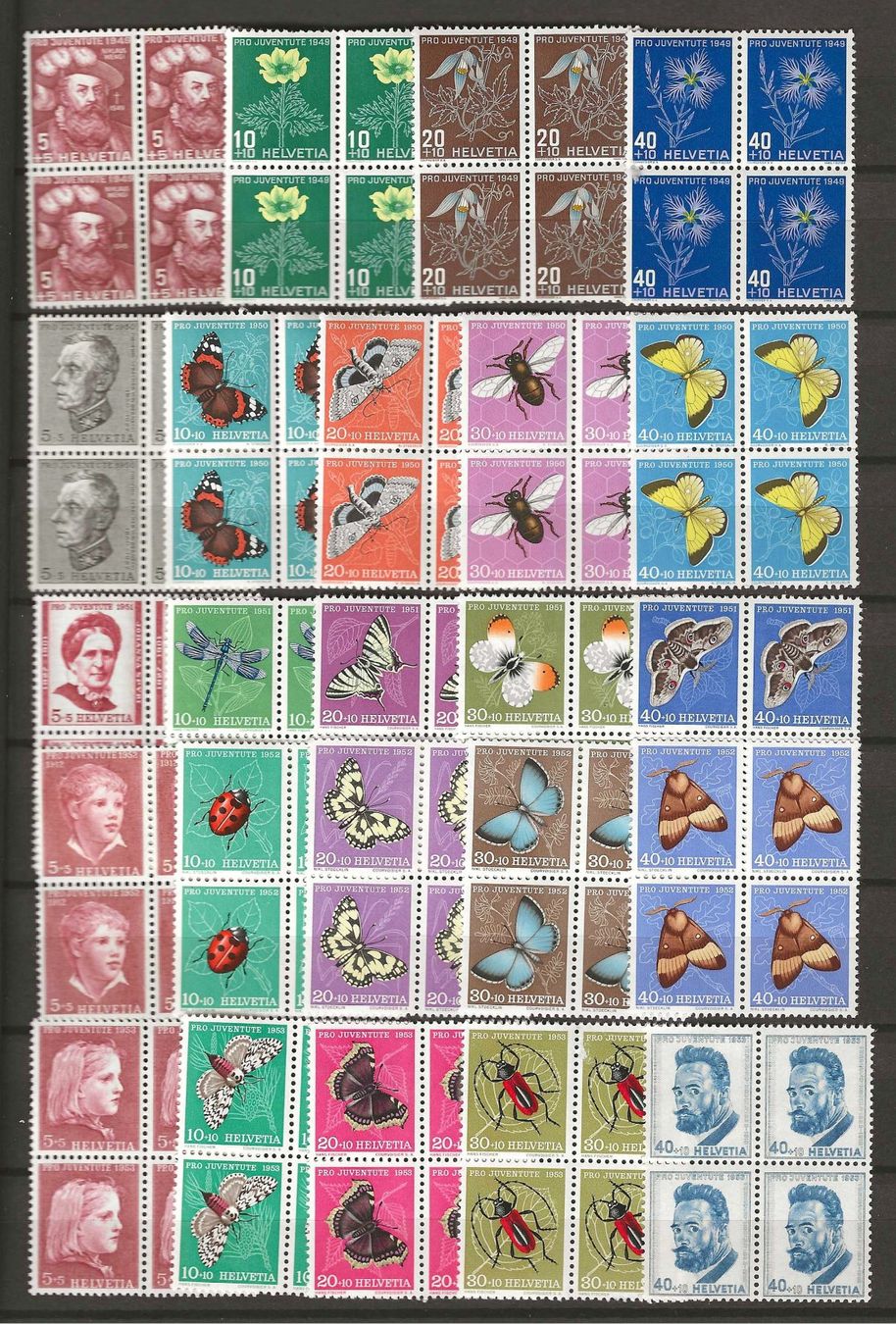 Tutti i francobolli: 1949-53 : 5 PJ Serien im VB, postfrisch **, KP 252.-- – Nuovo (secondo la descrizione) da Gümligen venduto da Geniusbuy