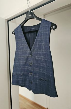 Herren Weste Angelo Litrico blau kariert Slim Fit
