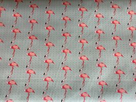 Tissu coton gris imprimé flamants