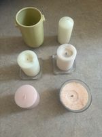 Candle set with vase, 5 pieces, mixed colors