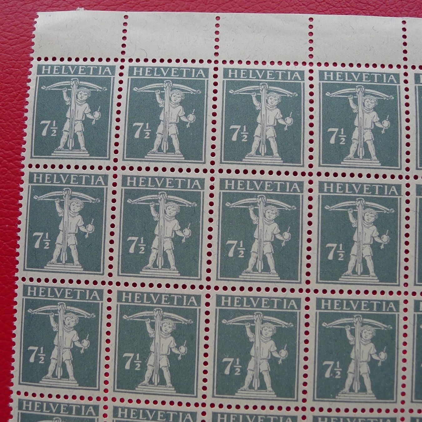 Tutti i francobolli: 1918: 138II, 40er BOGEN ** postfrisch, +TAB oben, Kat: 200.- – Usato da Sursee venduto da Luzernerraute 1