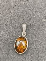 Vintage 925er Silber zarte Anhänger mit Natur Bernstein Top
