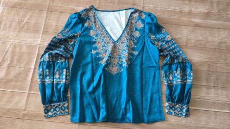 🆕️ Boho-Bluse mit Ethno-Muster - M - Petrol 4️⃣