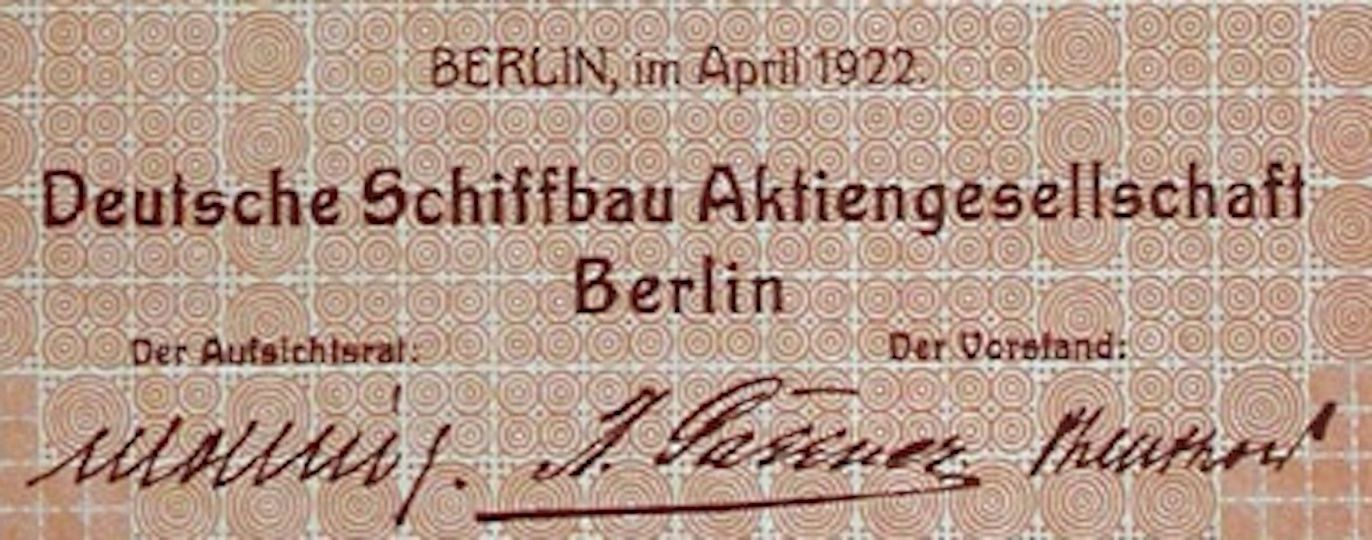 Documenti: Deutsche Schiffbau AG, Berlin - 1922 – Usato da Solothurn venduto da Sgasche 1