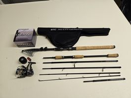 Spinnrute Shimano, DAM Shadow Tele 3m und Rolle Cosmos neu