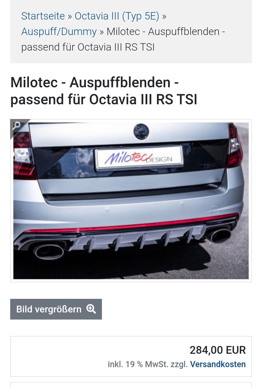 Sistemi di scarico: Milotec Auspuffblenden Octavia III VRS – Usato da Seon venduto da 9Darter 1
