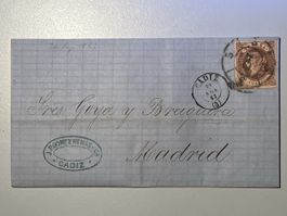 Spanien 1863, 4 Cuartos, Cadiz-Madrid, Briefumschlag, top!