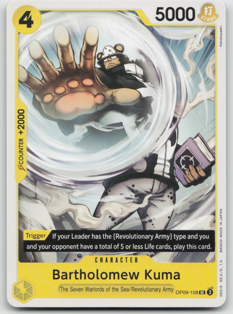 Bandai Carte collezionabili: One Piece Barthlomew Kuma OP09-108 UC – Usato da Lugano venduto da VlaseCard