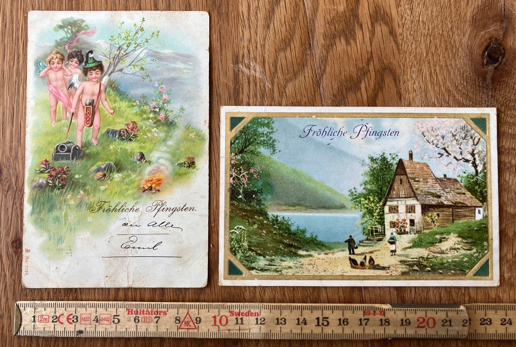 Cartoline postali: Zwei alte Ansichtskarten Pfingsten im schönen Zustand – Usato da Waldstatt venduto da breitaxt