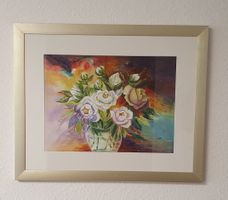 Aquarell Blumengemälde mit Rahmen, handgemalt