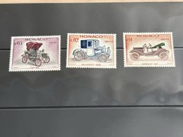 Timbres Monaco Automobile Fiat Peugeot Chevrolet lot de 3