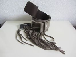Hippie Leder Fransen Gürtel taupe NEU 90