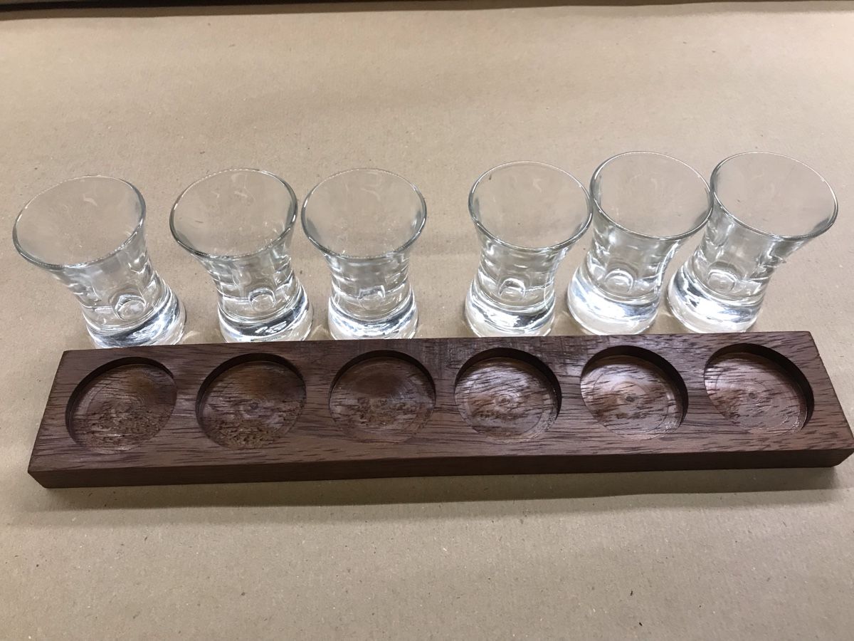 Schott Bicchieri: 6 Shot Schnaps Tequila Grappa Gläser auf Nussbaum Brett – Nuovo (secondo la descrizione) da Neuenhof venduto da Tvr2 2