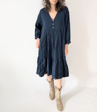Manor Kleid blau Grösse 44/46 reine Leinen, 