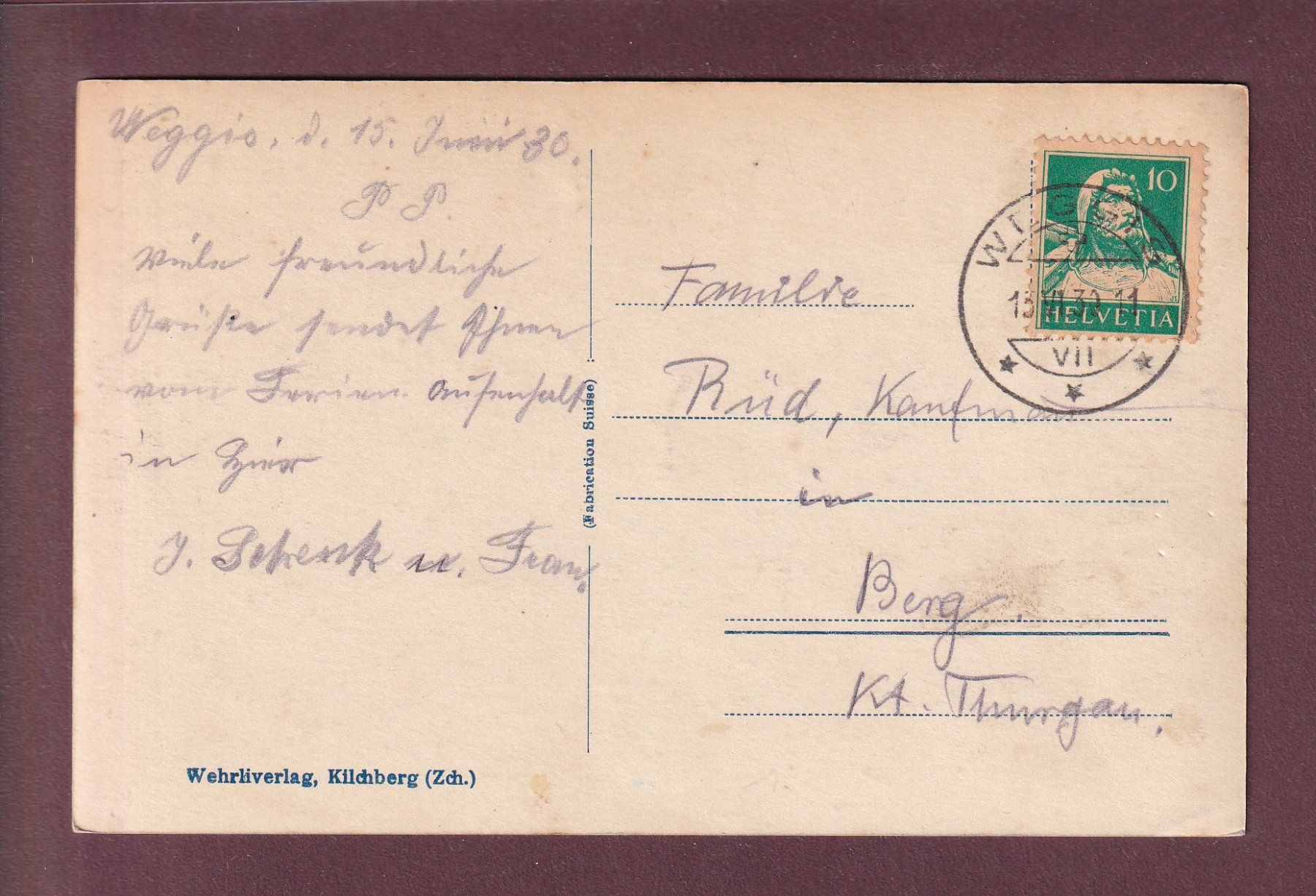 Cartoline postali: WEGGIS - Partie am Quai - 1930 – Usato da Pully venduto da nicecards 1