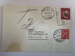 Nachtaxbeleg 1949 mit Znr. W27w & Porto znr. 57