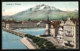 Luzern, Brückenpartie mit Blick zum Pil
