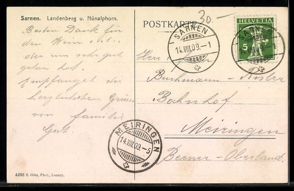 Cartoline postali: Sarnen, Blick gegen Landenberg u. Nünal – Usato da Berlin venduto da bartko-reher 1