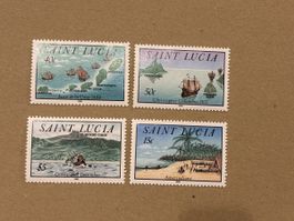 4 St. Lucia Briefmarken 1992 Schiffe Geschichte Karibik Inse