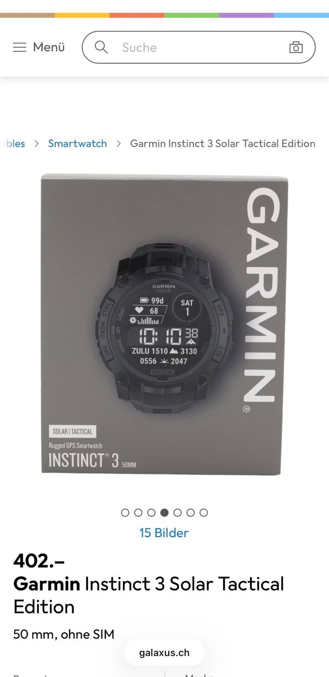 Garmin Smartwatch: Garmin Instinct 3 Solar Tactical Edition 50mm – Gebraucht aus Zürich von Jack.P 2