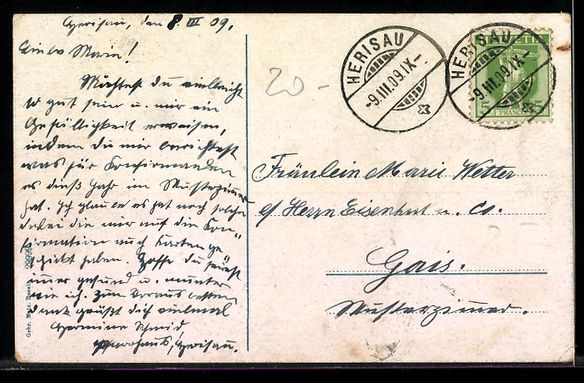 Cartoline postali: AK Herisau, Marktplatz mit Kirche, 1909 – Usato da Berlin venduto da bartko-reher 1