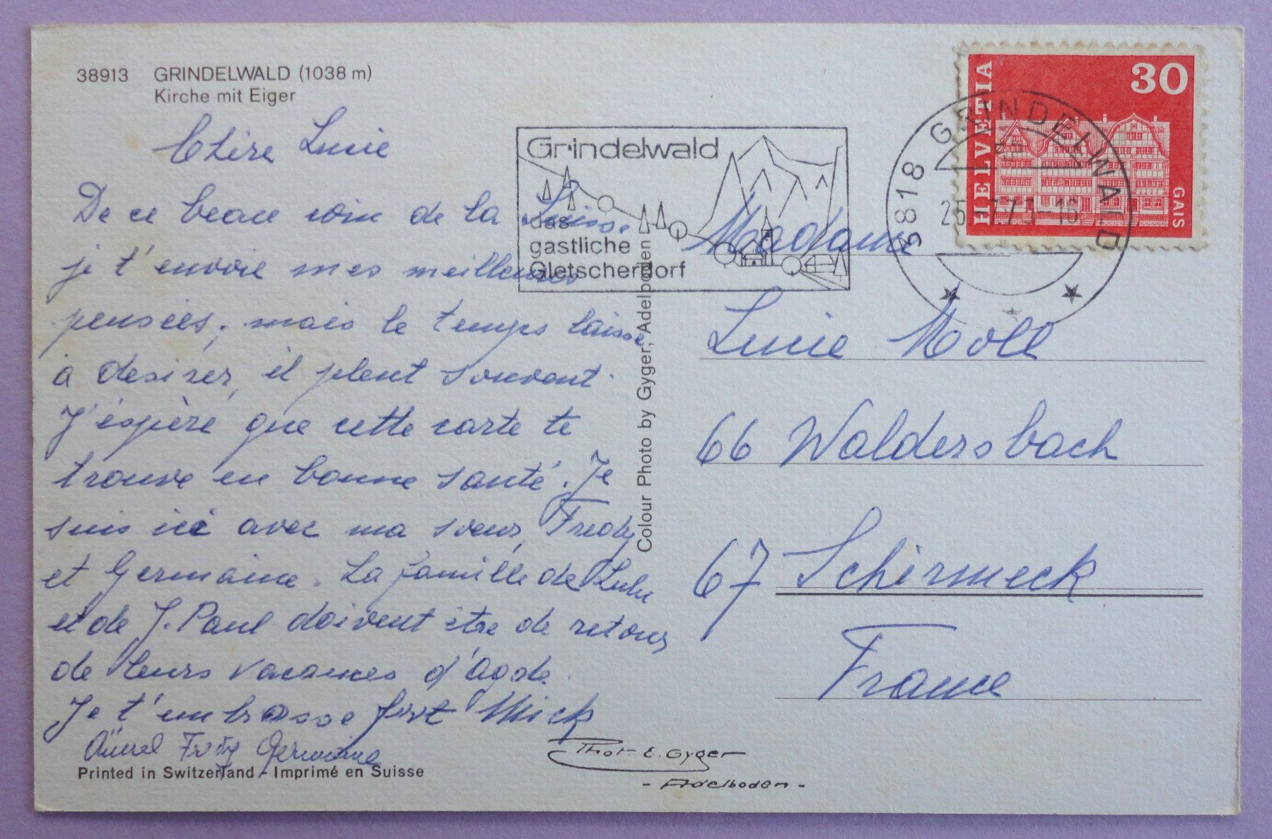Cartoline postali: Grindelwald (1038 m), Kirche mit Eiger – Usato da Fétigny venduto da Billy2miny 1