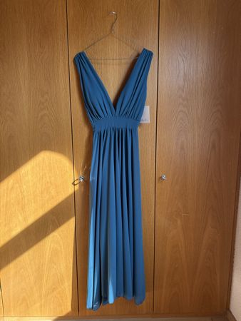 Abito lungo elegante blu petrolio, perfetto per le cerimonie