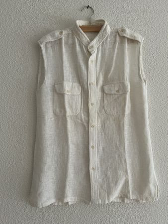 Gilet vintage en lin blanc, taille M, parfait pour la plage!