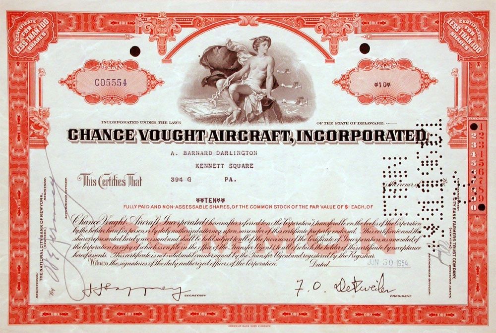 Documenti: Chance Vought Aircraft Inc. - 1954 – Usato da Solothurn venduto da Sgasche