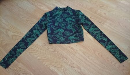 Langarmshirt Damen Drachenmuster schwarz-grün XXS