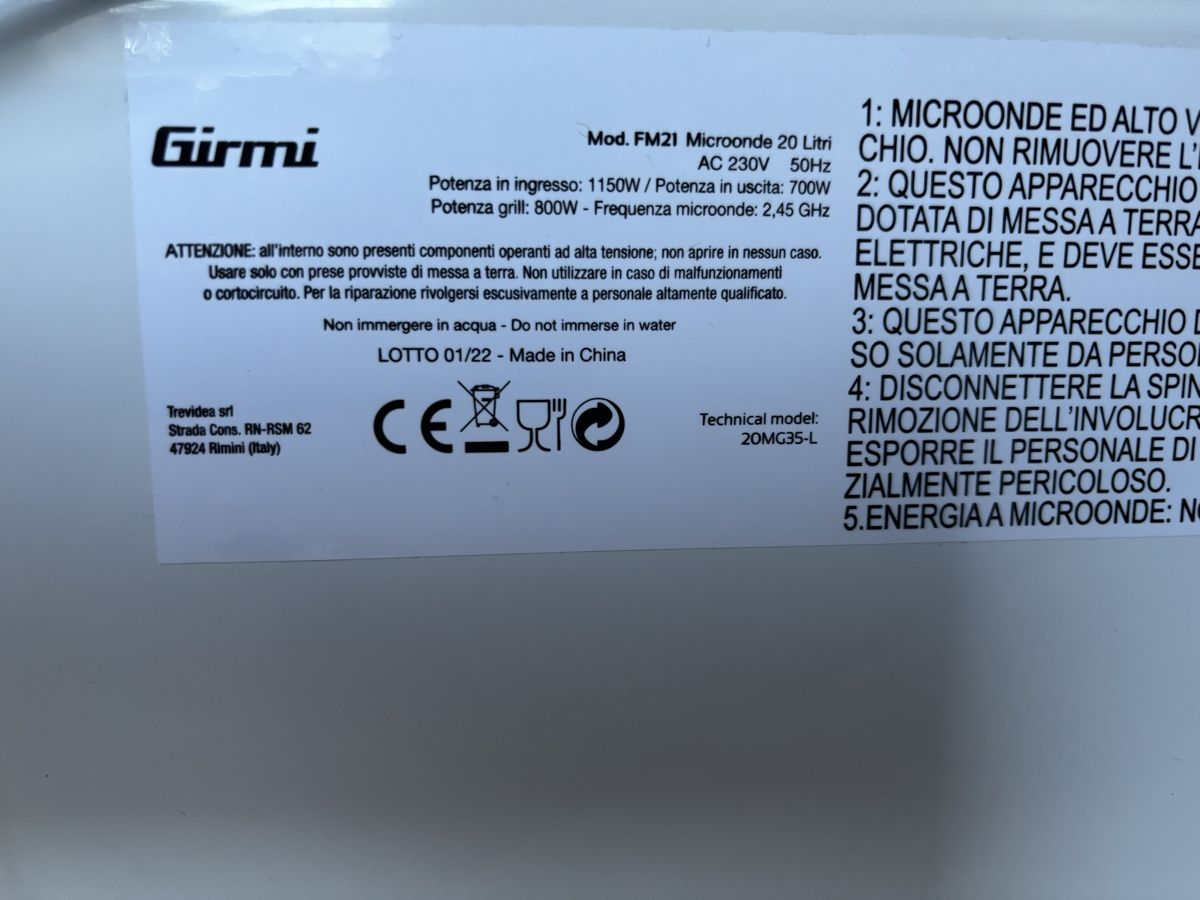 Forni: Mikrowelle Girmi FM2100 – Usato da Gränichen venduto da Browny74 1