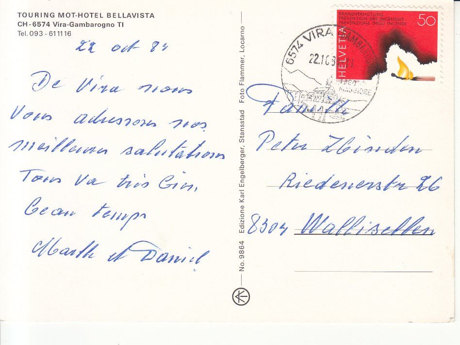 Cartoline postali: Vira-Gambarogno Touring 1984 – Usato da Bürglen TG venduto da StampGraf 1
