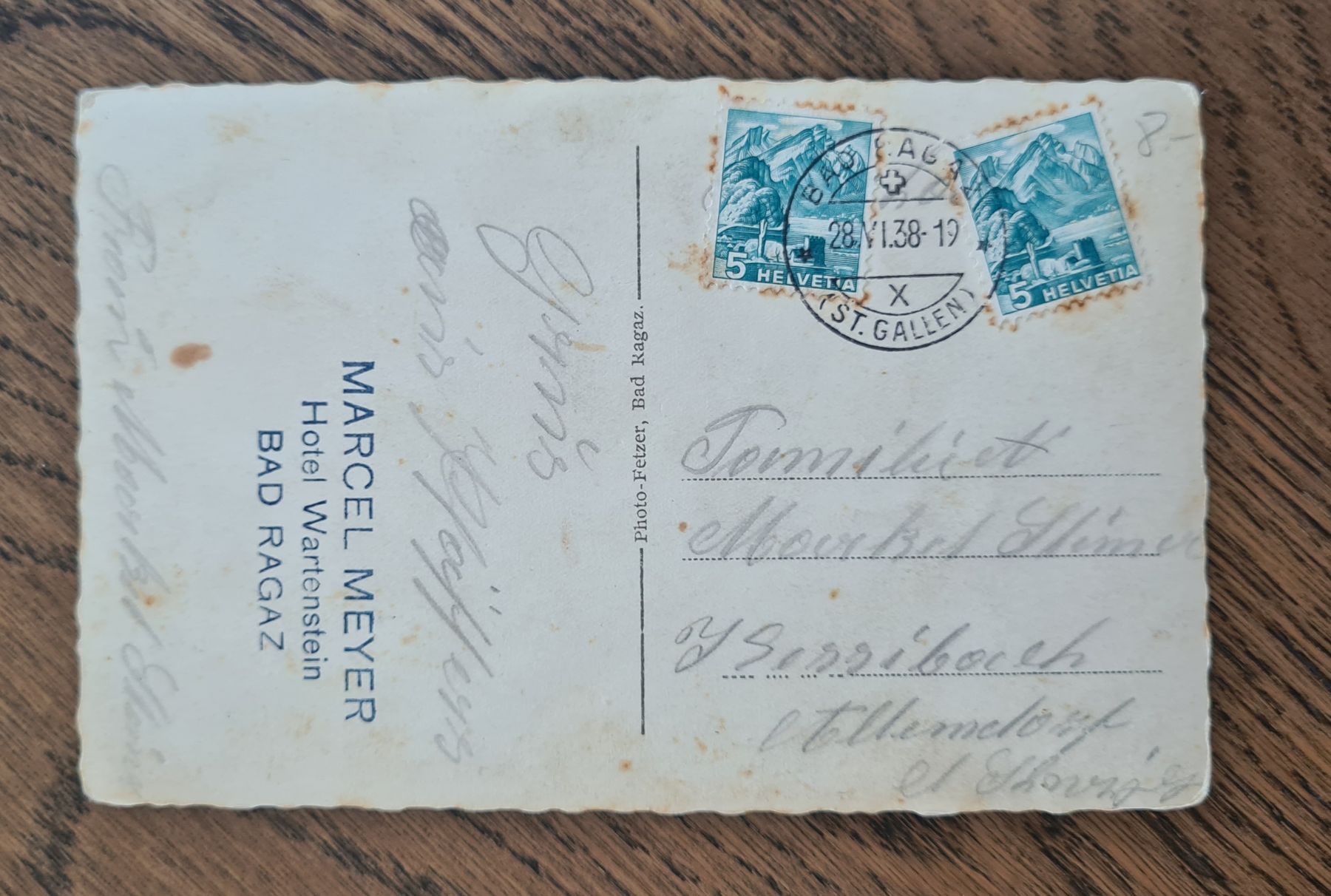 Cartoline postali: Hotel Restaurant Wartenstein, Bad Ragaz 1938 – Usato da Ebikon venduto da Donar50 1
