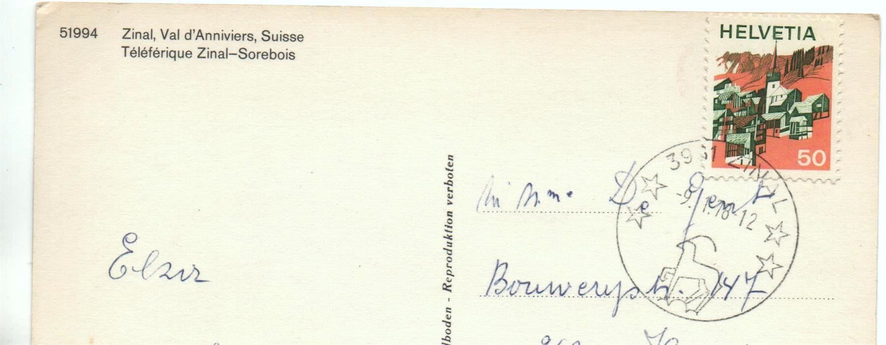 Cartes postales: ZINAL Téléférique Zinal-Sorebois – D'occasion à Jona par philajona 1