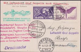 1931, 3.Südamerikafahrt, tolle ZEPPELINKARTE, sauber !