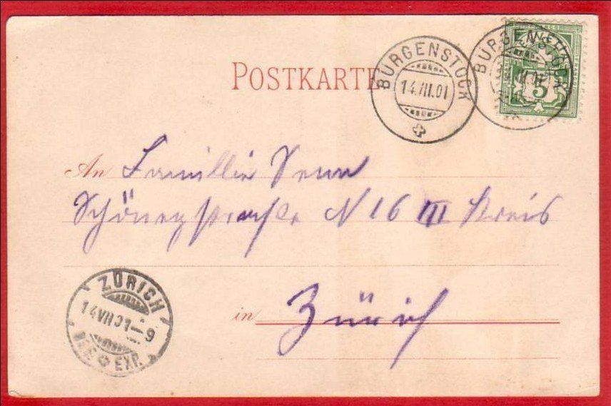 Cartoline postali: BÜRGENSTOCK LITHO 1901 – Usato da Grüningen venduto da Kartenlaube 1