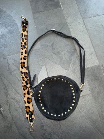 Sac à main cuir noir,  bandoulière interchangeable
