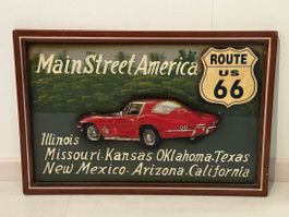 3D Vintage Holz Bild Route 66 Corvette