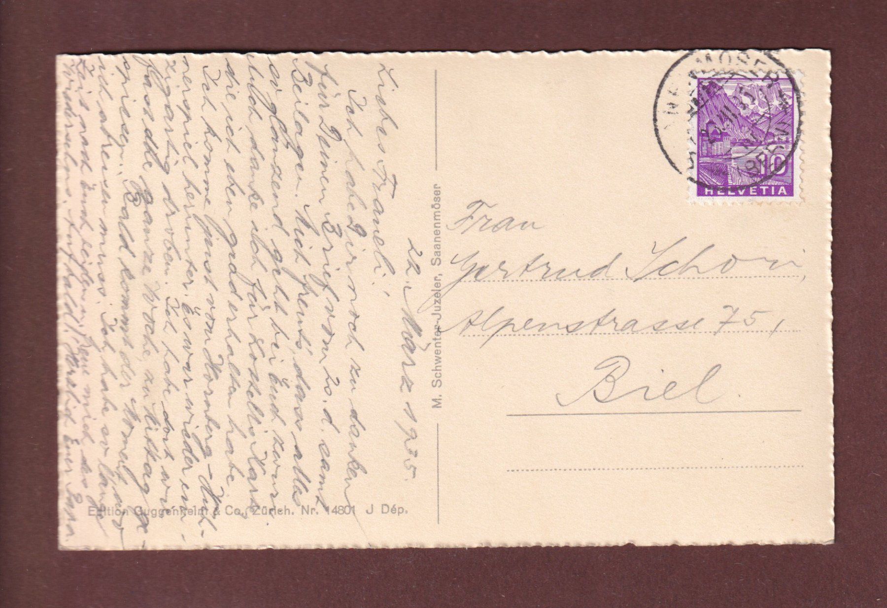 Cartoline postali: SAANENMÖSER - 1935 – Usato da Pully venduto da nicecards-shop 1