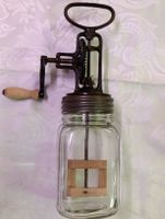 Antike Buttermaschine / Butterschleuder aus Glas mit Handkur