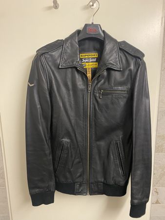 44) Superdry Leather Jacket, Size S, Black
