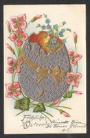 Osternkarte Fröhliche Ostern Prägekarte Blumen, Osterei