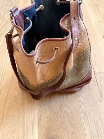 Tasche Damen Ledermix braun grün beige Kroko Muster