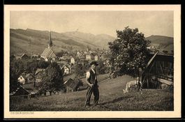 AK Degersheim, Ortsansicht mit Wanderer