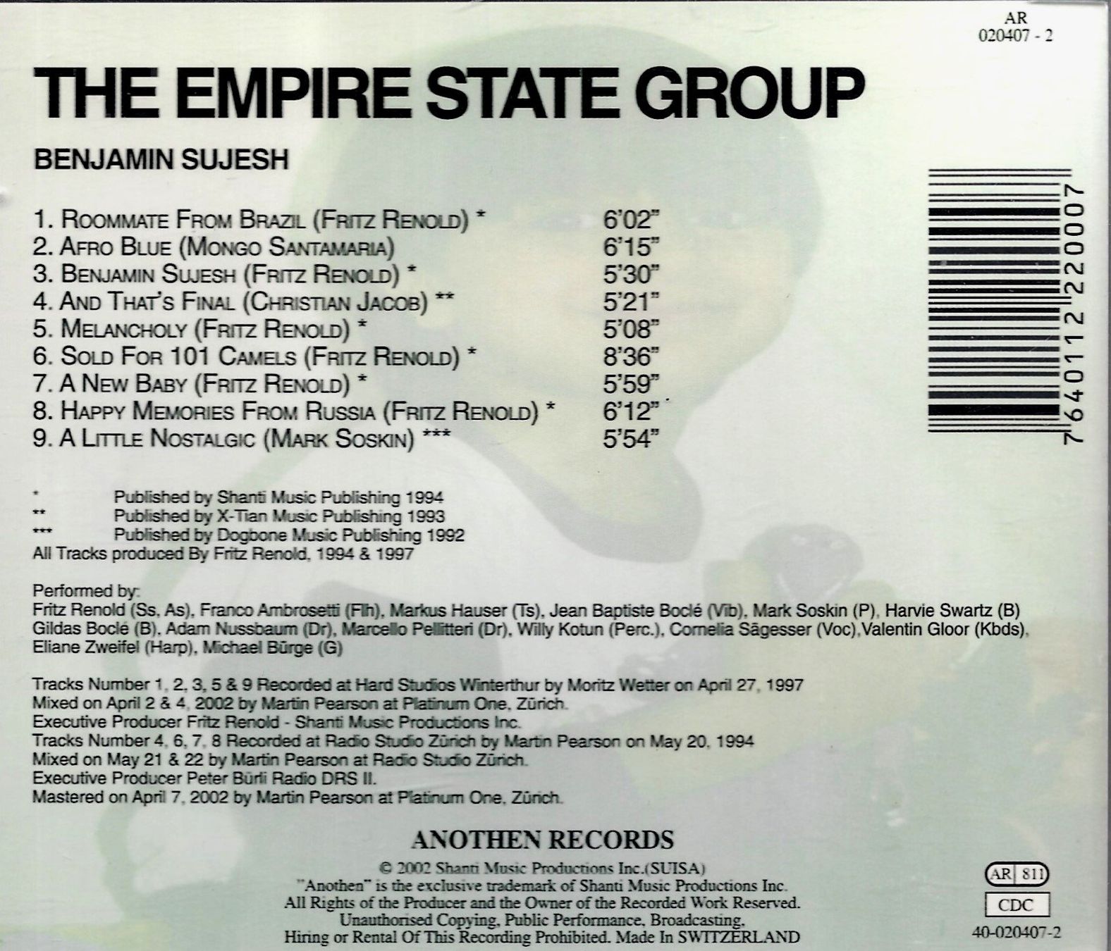 CD: Fritz Renold EMPIRE STATE QUINTET Benjamin Sujesh Jazz CH CD – Usato da Kandergrund venduto da Sososo 1