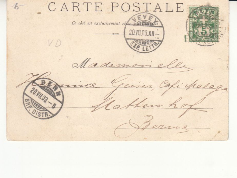 Cartoline postali: Vevey 1903 – Usato da Bürglen TG venduto da StampGraf 1