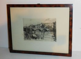 Radierung v Münsterbrücke - kleines Bild gerahmt