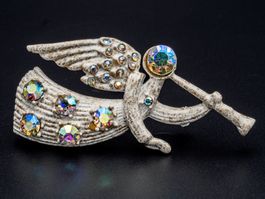Vintage Brosche; Engel; Strass